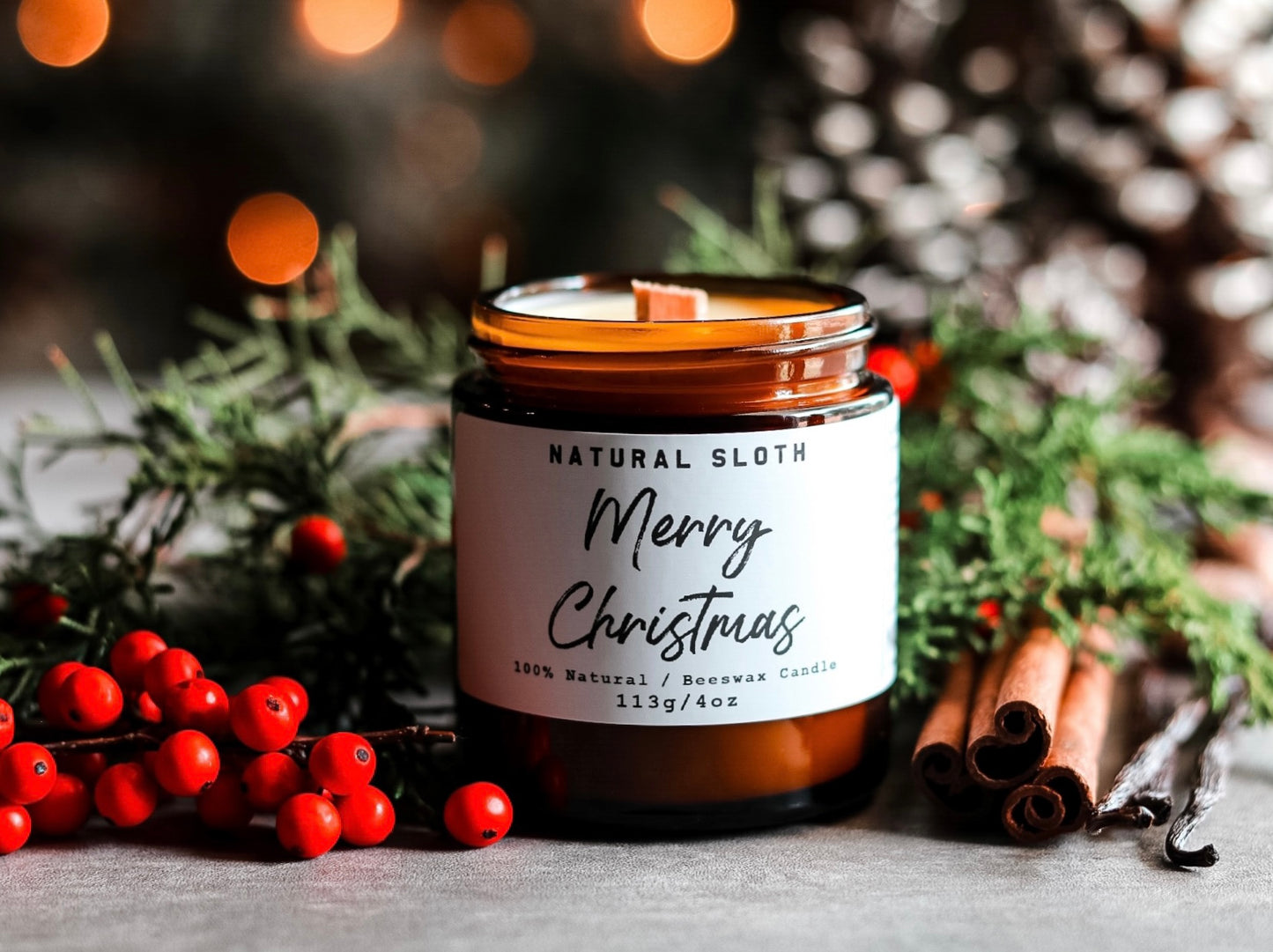 Merry Christmas Beeswax Candles with Essential Oils