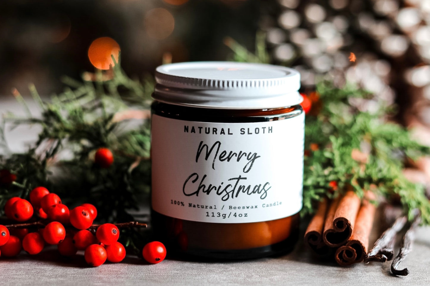 Merry Christmas Beeswax Candles with Essential Oils