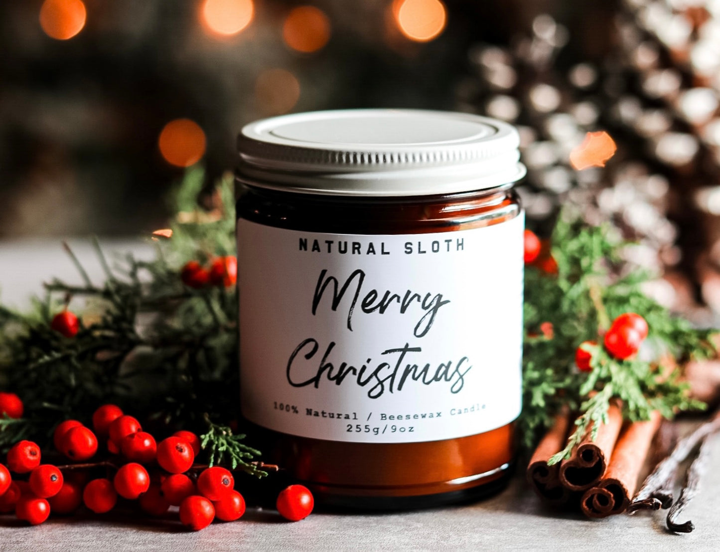 Merry Christmas Beeswax Candles with Essential Oils